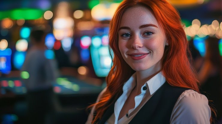 Dealer kasino live sedang melayani pemain melalui siaran langsung